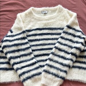 La Ligne Striped Fuzzy Sweater in Cream and Navy